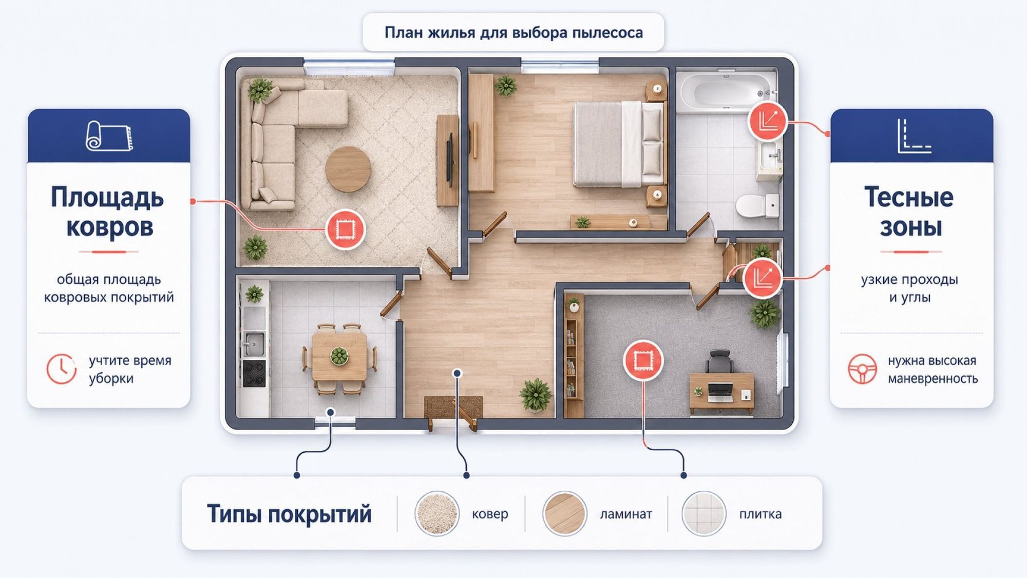 Светлая схематичная иллюстрация-план, напоминающая простой чертеж квартиры сверху. В центре — крупный прямоугольный план жилья без лишних деталей, в современном минималистичном