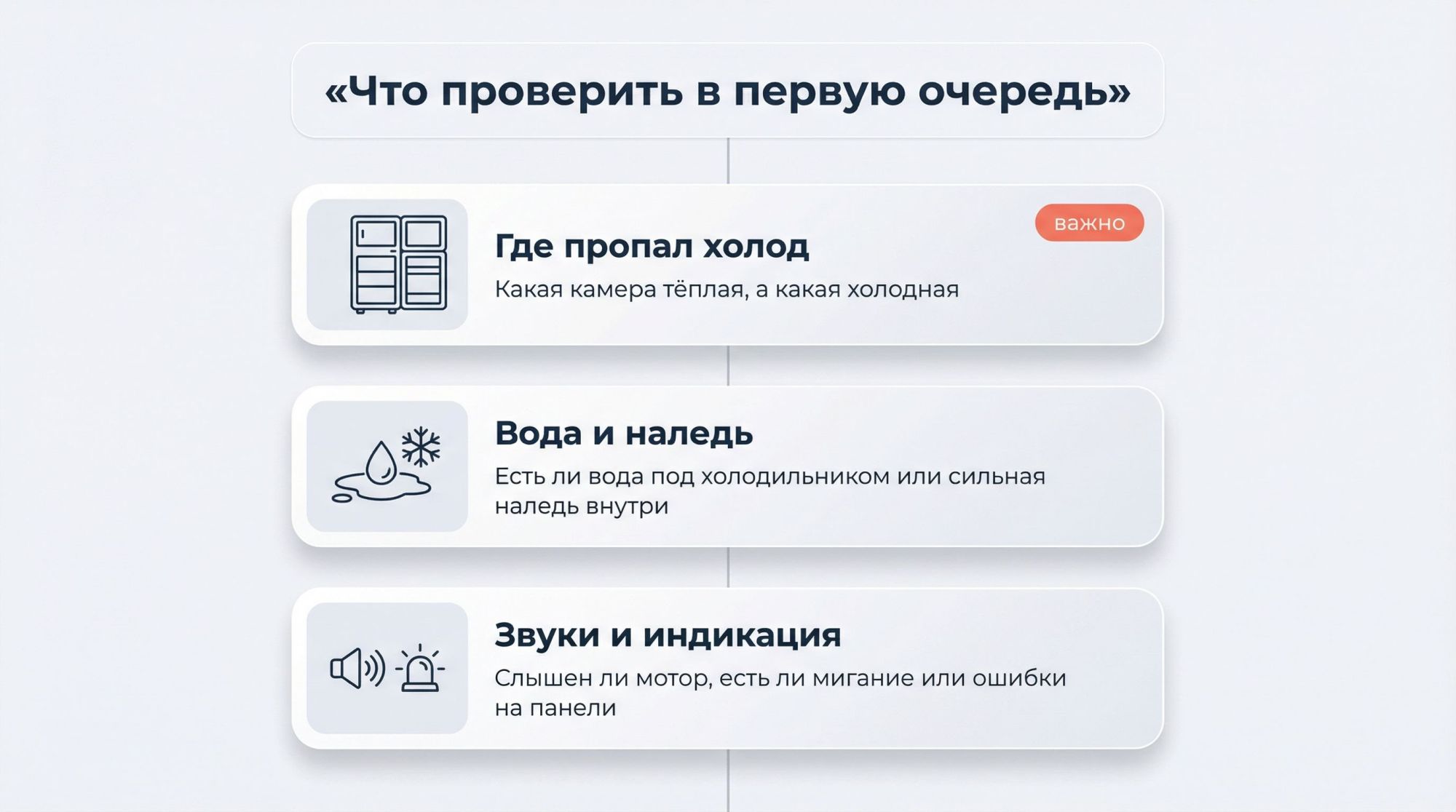 Современный двухкамерный холодильник в разрезе, видна холодильная камера сверху и морозильная снизу. Полуизометрический аккуратный стиль без лишних деталей. Справа — крупные