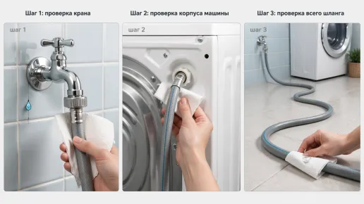 Горизонтальная схема-иллюстрация из трех шагов «диагностики от простого к сложному». Каждый шаг оформлен как отдельный прямоугольник с небольшой сценкой и кратким текстом. Слева