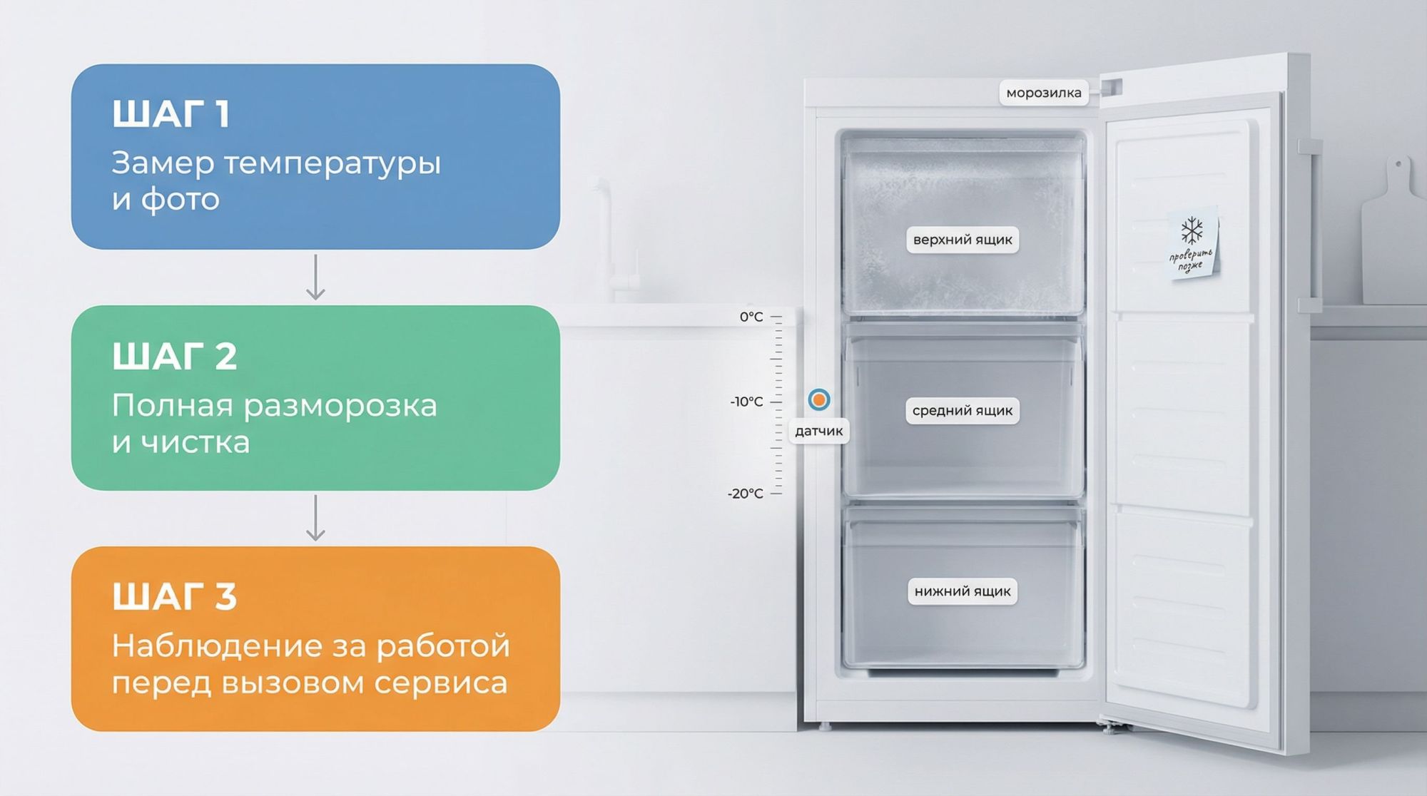 Горизонтальная иллюстрация‑чек‑лист «Быстрые проверки» в современном минималистичном стиле. Фон светлый, четыре крупные пронумерованные карточки идут слева направо, каждая с