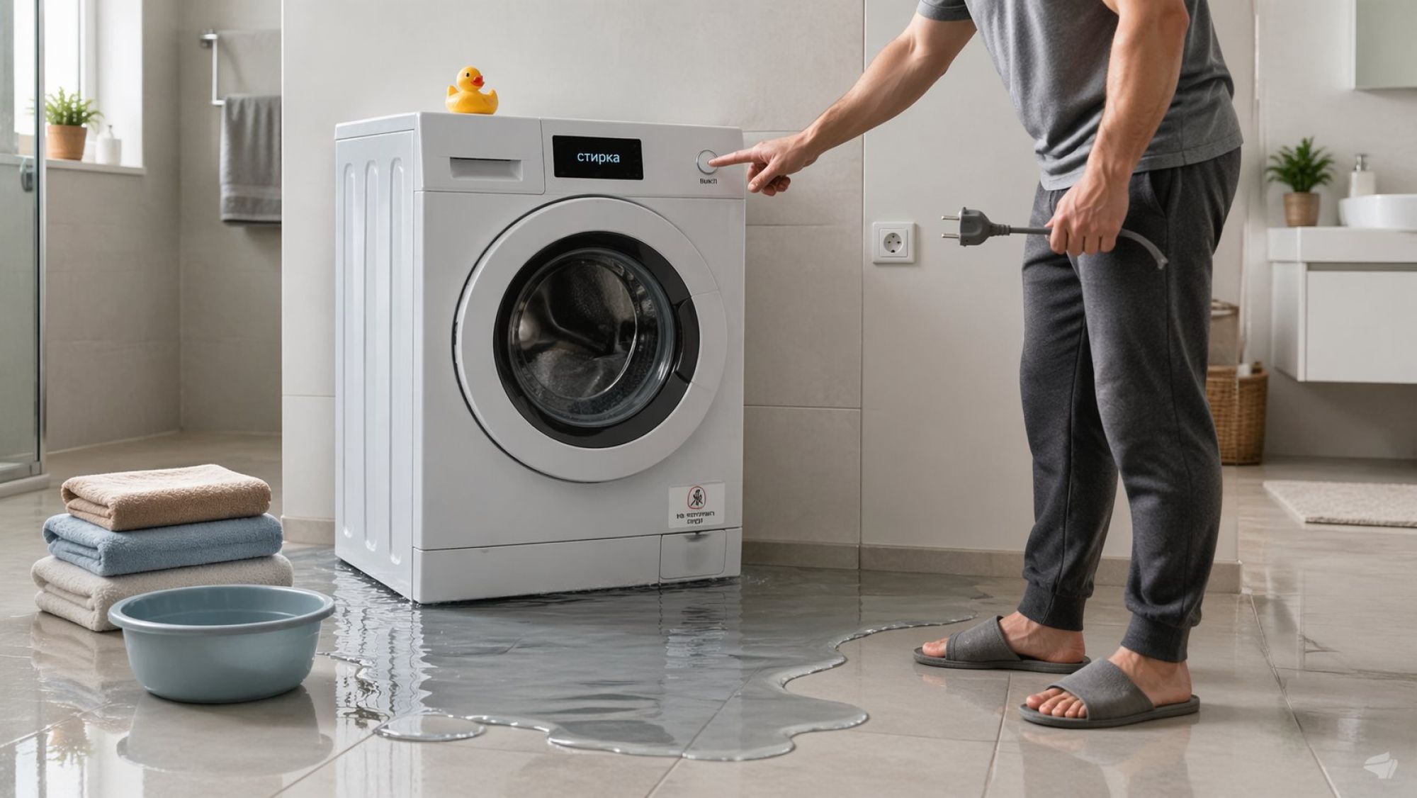 Горизонтальная схема‑сцена, разделённая на три последовательных мини-кадра слева направо, каждый с небольшой подписью сверху. Левый кадр (подпись сверху «Опасно»): мокрый пол, по