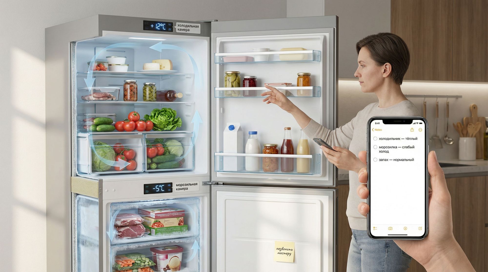 Инфографика в виде вертикального чек-листа «Что зафиксировать без паники» в верхней части крупный заголовок: «Что проверить в первую очередь». Под ним три блокa, каждый в виде