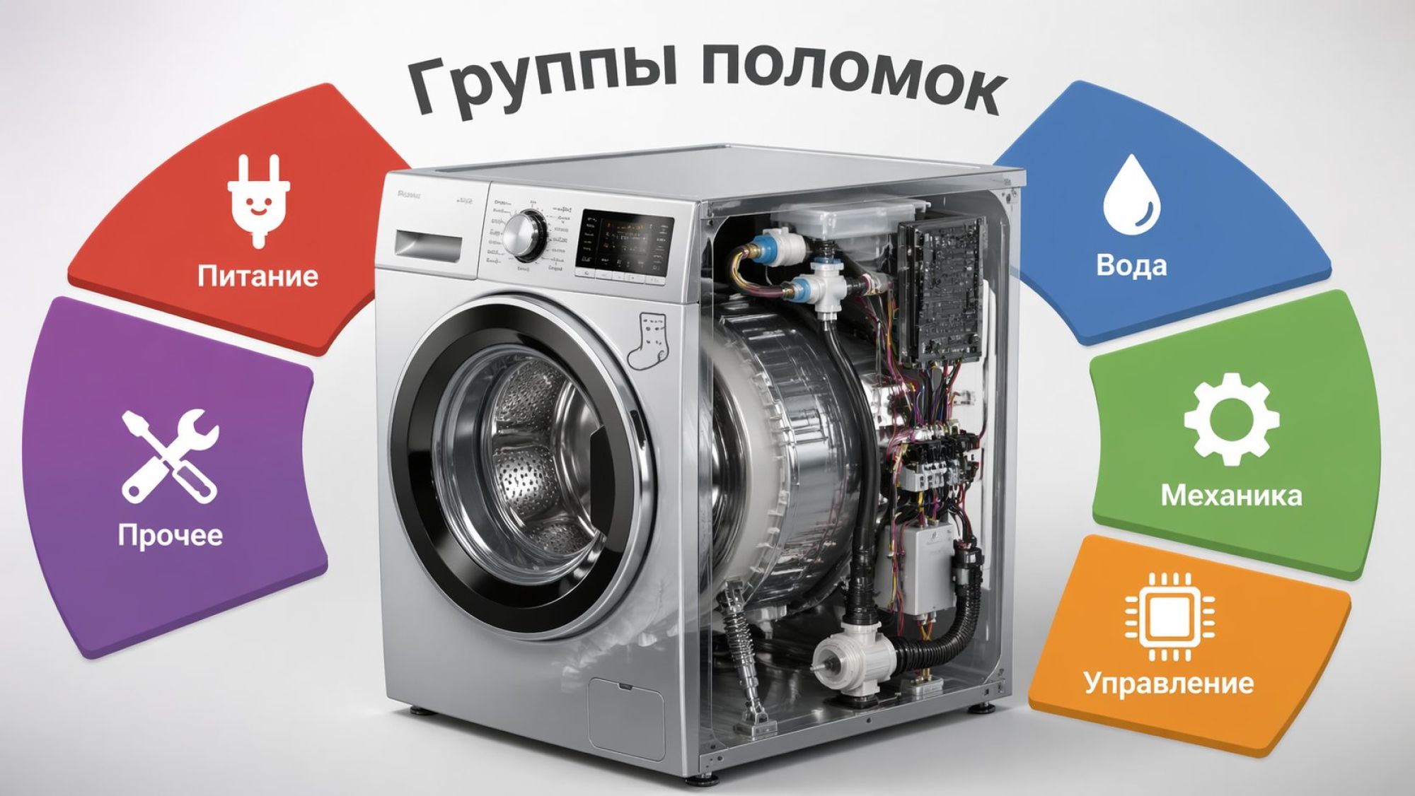 Плоская инфографика в виде таблицы 3×6 с заголовком над ней: крупный текст «Симптом — зона риска», под ним поменьше: «Помогает понять, что именно сломалось». Слева вертикальный