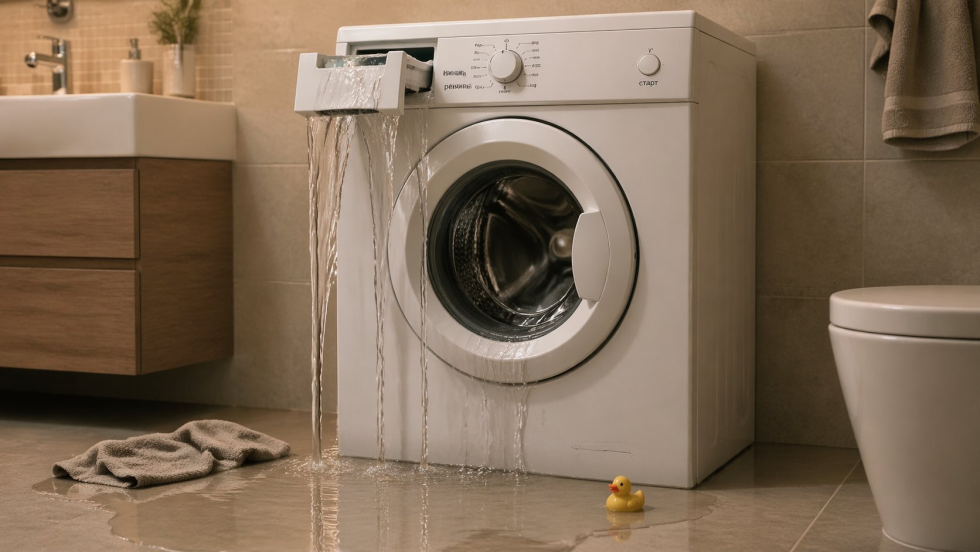 Стиральная машина течет из лотка: что проверять первым делом