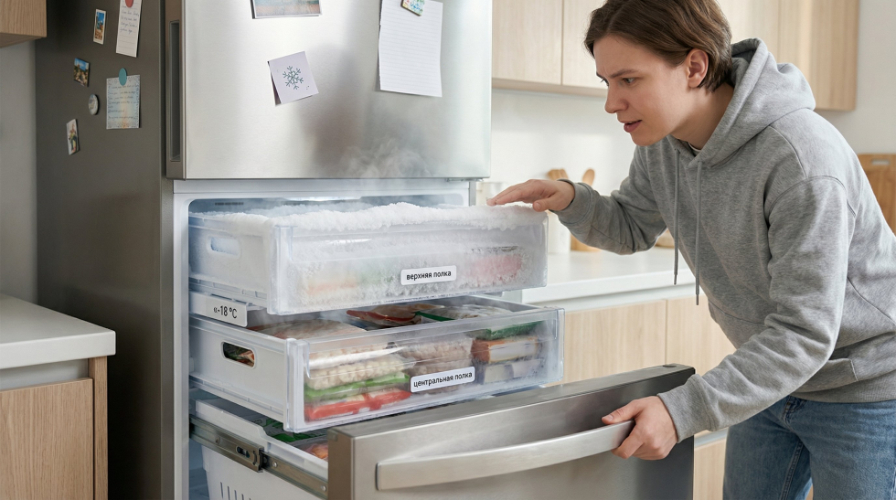 Почему в морозилке мерзнет только верх или край